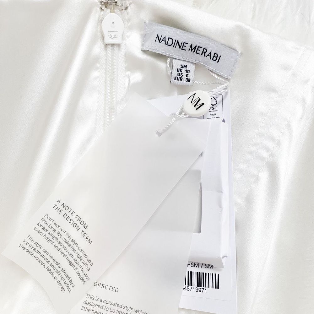 Nadine Merabi Jumpsuit White Colette Strapless Feathers New Size Small 6 - Picture 9 of 15